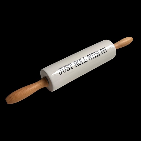 Ceramic Rolling Pin with Wood Handles "Just Roll With It" - Picture 5 of 7